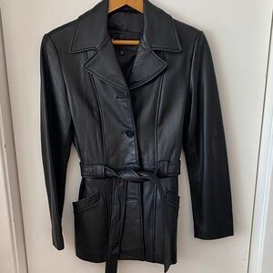 NEW Winlit Elegant Black Leather Women's Jacket with Belt